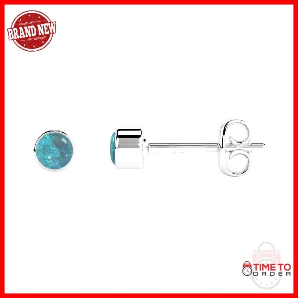 Sterling Silver Shattuckite Stud Earrings, December Birthstone, Bezel-Set